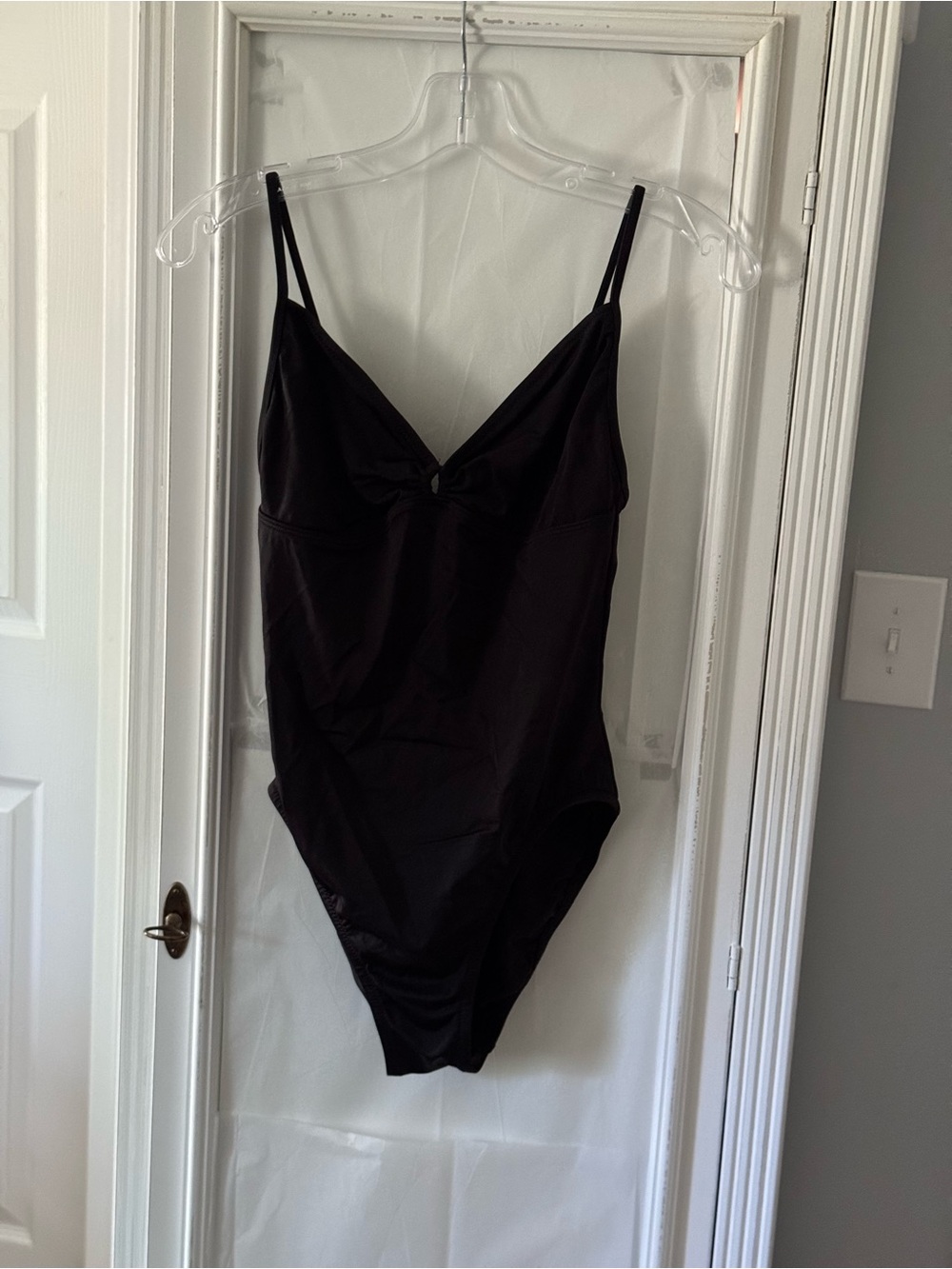 J. Crew Black Ruched V-Neck One-Piece Swim Suit with Thin Straps